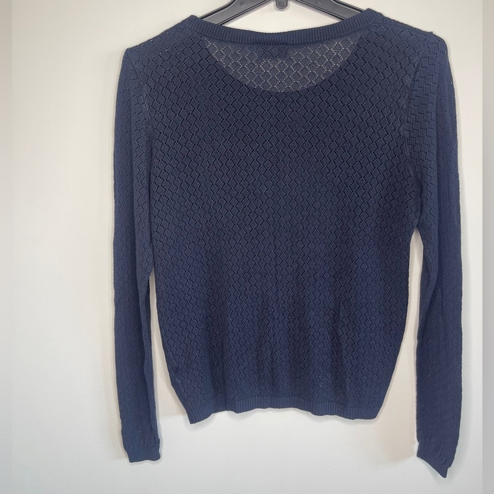 ICHI Ally LS Navy Blue Pointelle Knit Sweater - Size Medium - Picture 6 of 10